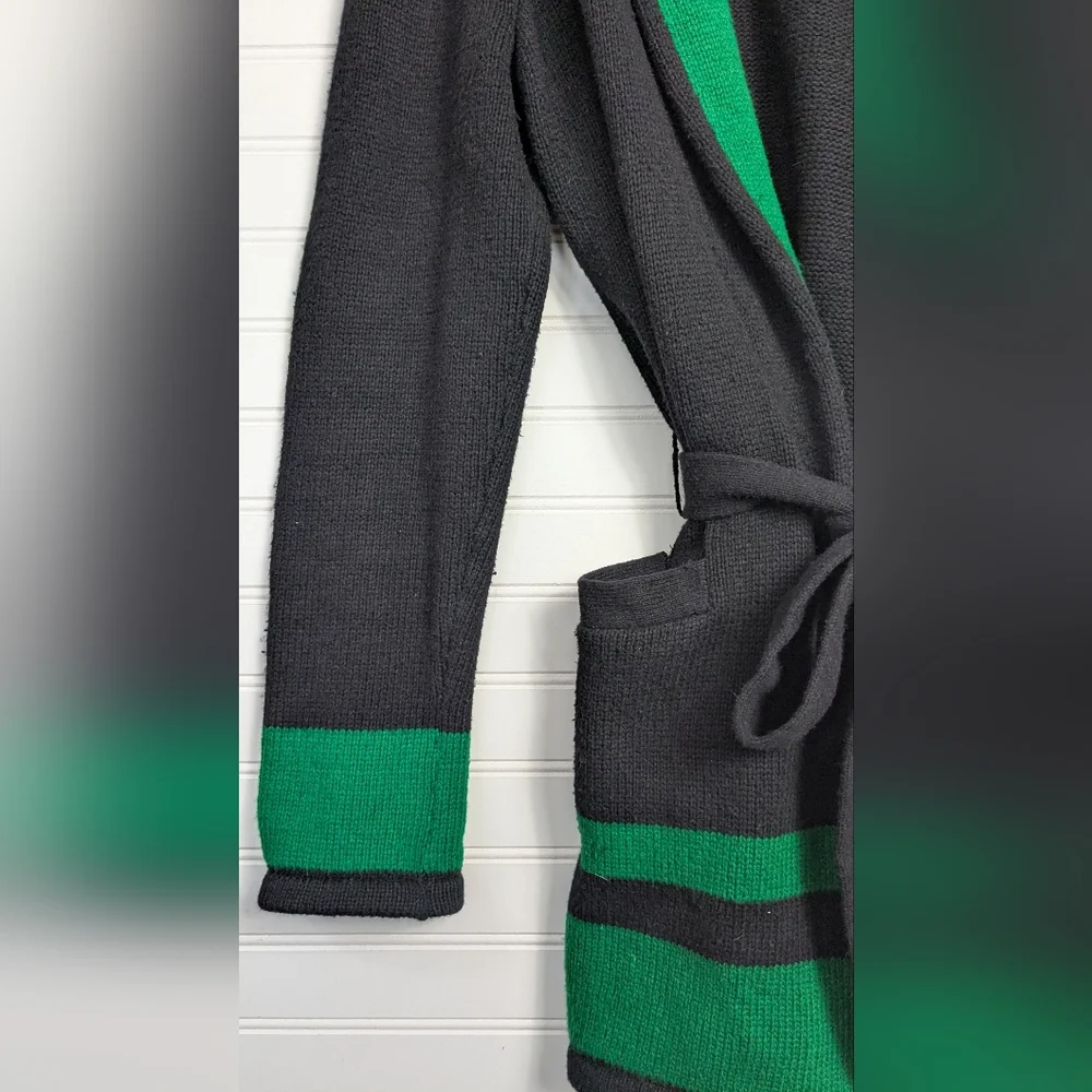 Lauren Ralph Lauren Navy and Green Belted Shawl Cardigan M - Picture 4 of 11